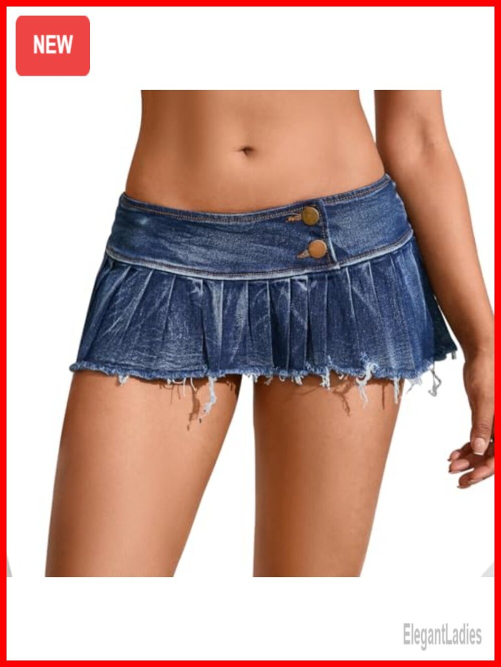 Low Rise Pleated Denim A-Line Mini Skirt Raw Hem Summer
